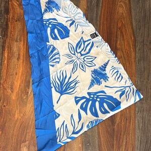 Blue and White Tropical Print Scarf shirt